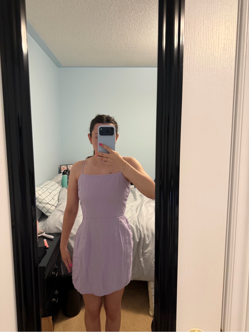 Garage - Linen like Lilac Spaghetti-Strap Mini Dress - Woman’s Dresses